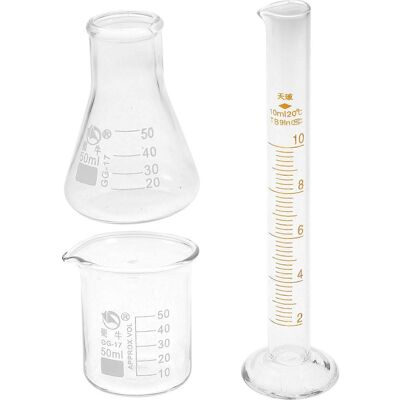 LISATR Ensemble De 3 Fournitures De Laboratoire (bécher En Verre, Éprouvette Graduée Et Flacon Conique)-12.6x3.5cm-transparent - Publicité LISATR Ensemble De 3 Fournitures De Laboratoire (bécher En Verre, Éprouvette Graduée Et Flacon Conique)-12.6x3.5cm-transparent - Publicité