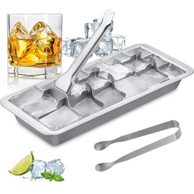 SANS MARQUE Bac À Glaçons En Acier Inoxydable Avec Insert De Levier Et Pince À Glace - Volume De Remplissage Pour 18 Glaçons - Sans Plastique - Moule À Glaçons Rétro - Publicité SANS MARQUE Bac À Glaçons En Acier Inoxydable Avec Insert De Levier Et Pince À Glace - Volume De Remplissage Pour 18 Glaçons - Sans Plastique - Moule À Glaçons Rétro - Publicité