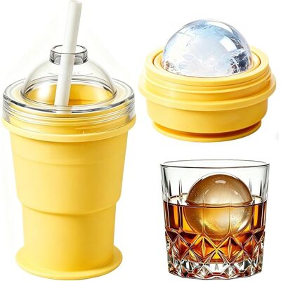 Ortviai Gobelet À Glaçons 2-en-1 En Silicone - Moule À Boule De Glace (6cm) Et Verre À Boire Portable Avec Paille - Idéal Pour Cocktails, Whisky, Bière Et Vin - Écologique Et Sans Bpa - Jaune Fromage - Publicité Ortviai Gobelet À Glaçons 2-en-1 En Silicone - Moule À Boule De Glace (6cm) Et Verre À Boire Portable Avec Paille - Idéal Pour Cocktails, Whisky, Bière Et Vin - Écologique Et Sans Bpa - Jaune Fromage - Publicité