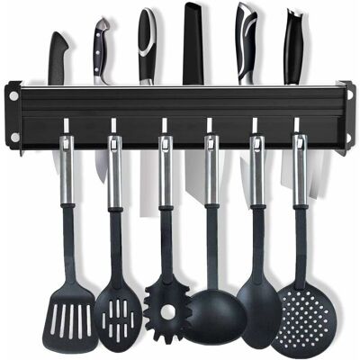OEM Porte Couteau , Porte Ustensiles Cuisine Avec 6 Crochets, Support De Cuisine En Aluminium, 40cm (noir),(ne Comprend Pas Les Couteaux, Cuillères, Etc.) - Publicité OEM Porte Couteau , Porte Ustensiles Cuisine Avec 6 Crochets, Support De Cuisine En Aluminium, 40cm (noir),(ne Comprend Pas Les Couteaux, Cuillères, Etc.) - Publicité