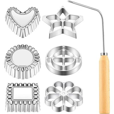 ALVIOR Rosette - Timbale - Moule À Bunuelos - Poêle À Gâteau En Entonnoir - En Aluminium Moulé - Poignée En Bois - 7 Pièces - Publicité ALVIOR Rosette - Timbale - Moule À Bunuelos - Poêle À Gâteau En Entonnoir - En Aluminium Moulé - Poignée En Bois - 7 Pièces - Publicité