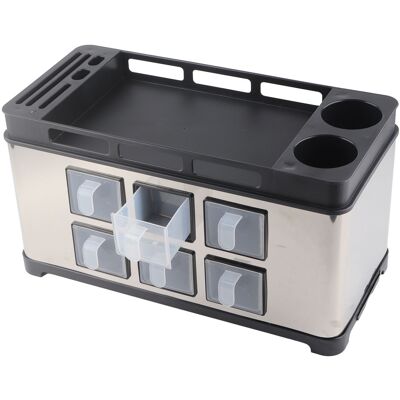 MCKENSA Porte-épices Multifonctionnel En Acier Inoxydable Pour Pots À Épices, Pots À Pinceaux Et Cuillères, Idéal Pour Le Plan De Travail De Cuisine. Publicité MCKENSA Porte-épices Multifonctionnel En Acier Inoxydable Pour Pots À Épices, Pots À Pinceaux Et Cuillères, Idéal Pour Le Plan De Travail De Cuisine. Publicité