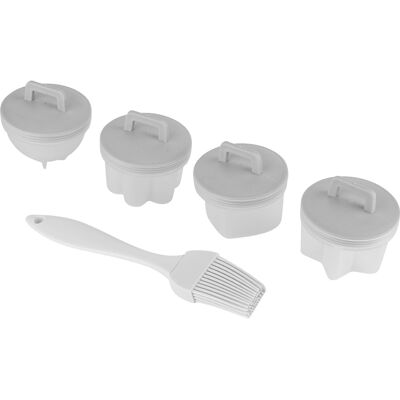 MCKENSA Cuiseur À Œufs En Plastique (lot De 4), Moule À Pudding Avec Pinceau À Huile, Accessoire De Cuisine Gris - Publicité MCKENSA Cuiseur À Œufs En Plastique (lot De 4), Moule À Pudding Avec Pinceau À Huile, Accessoire De Cuisine Gris - Publicité
