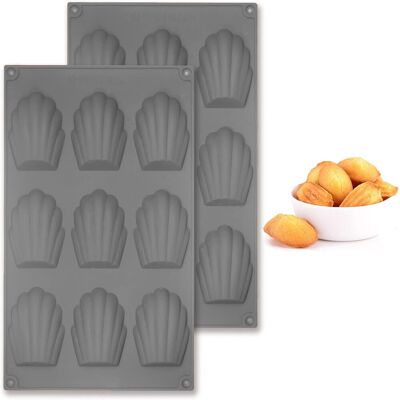 GRASSLIN Lot De 2 Moule Madeleine Silicone, Antiadhésifs À Pour Muffin、chocolat (9 Cavités,gris) Gris 9 Cavités - Publicité GRASSLIN Lot De 2 Moule Madeleine Silicone, Antiadhésifs À Pour Muffin、chocolat (9 Cavités,gris) Gris 9 Cavités - Publicité