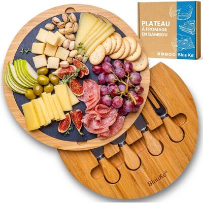 GRASSLIN 1 Plateau À Fromage, Bambou Rotatif, 4 Couteaux, Ardoise Amovible, Apéritif 2-3 Personnes - Publicité GRASSLIN 1 Plateau À Fromage, Bambou Rotatif, 4 Couteaux, Ardoise Amovible, Apéritif 2-3 Personnes - Publicité