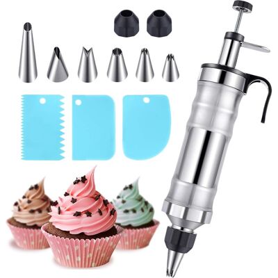 Vision Seringue À Gâteau En Acier Inoxydable De 400 Ml Avec 6 Embouts Pour Pâtisseries, Gâteaux, Cupcakes, Décoration À La Poche À Douille (argentée) - Publicité Vision Seringue À Gâteau En Acier Inoxydable De 400 Ml Avec 6 Embouts Pour Pâtisseries, Gâteaux, Cupcakes, Décoration À La Poche À Douille (argentée) - Publicité