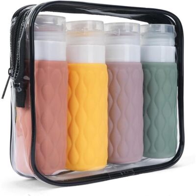 BARBAYDOS 4 Pièces Flacon Voyage, Rechargeables Contenant Voyage 100ml, Flacon Voyage Silicone, Petite Flacon Vide Voyage Pour Shampoing - Publicité BARBAYDOS 4 Pièces Flacon Voyage, Rechargeables Contenant Voyage 100ml, Flacon Voyage Silicone, Petite Flacon Vide Voyage Pour Shampoing - Publicité
