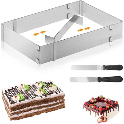 GRASSLIN Cadre Patisserie Rectangulaire, Moule Rectangulaire Patisserie, Extensible Avec 2 Spatule Réglable Gateau Carré Pour Petits Et Grands Gâteaux Tartes - - Publicité GRASSLIN Cadre Patisserie Rectangulaire, Moule Rectangulaire Patisserie, Extensible Avec 2 Spatule Réglable Gateau Carré Pour Petits Et Grands Gâteaux Tartes - - Publicité