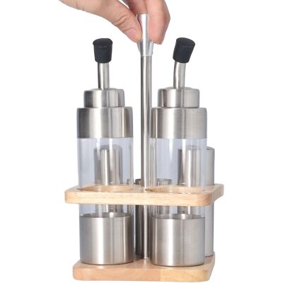 MCKENSA Ensemble De Flacons À Condiments Avec Support En Bois, En Acier Inoxydable 304, Pour Huile, Sel Et Sauce Soja. Publicité MCKENSA Ensemble De Flacons À Condiments Avec Support En Bois, En Acier Inoxydable 304, Pour Huile, Sel Et Sauce Soja. Publicité