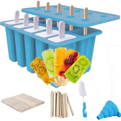 Vision Moules À Glace Faits Maison, 10 Moules En Silicone Sans Bpa, Avec 50 Bâtonnets, 10 Bâtonnets Réutilisables, Entonnoir Et Pinceau (bleu) - Publicité Vision Moules À Glace Faits Maison, 10 Moules En Silicone Sans Bpa, Avec 50 Bâtonnets, 10 Bâtonnets Réutilisables, Entonnoir Et Pinceau (bleu) - Publicité