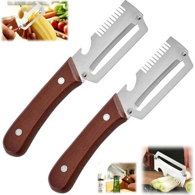 CREA Économe Multifonction 3-en-1 (lot De 2) – Éplucheur Légumes/fruits Avec Manche En Bois, Décapsuleur & Râpe – Pour Pommes De Terre, Ananas, Canne À Sucre, Citrouille - Publicité CREA Économe Multifonction 3-en-1 (lot De 2) – Éplucheur Légumes/fruits Avec Manche En Bois, Décapsuleur & Râpe – Pour Pommes De Terre, Ananas, Canne À Sucre, Citrouille - Publicité