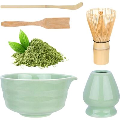 ENLENK Ensemble Matcha Dégradé Vert – Bol En Céramique + Fouet En Bambou - Publicité ENLENK Ensemble Matcha Dégradé Vert – Bol En Céramique + Fouet En Bambou - Publicité