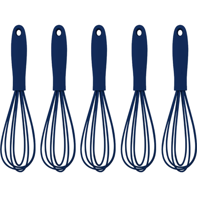 HERUSI Lot De 5 Fouets À Œufs En Acier Inoxydable Et Silicone De 15 Cm (6 Pouces) - Bleu Foncé - Publicité HERUSI Lot De 5 Fouets À Œufs En Acier Inoxydable Et Silicone De 15 Cm (6 Pouces) - Bleu Foncé - Publicité
