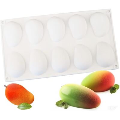 GRASSLIN Moules Mangue 10 Trous Moule À Gâteau Silicone En Forme Pour Muffins,cupcakes,gâteaux,pudding,glaçons Et Gelée Cuisson 3d Diy - - Publicité GRASSLIN Moules Mangue 10 Trous Moule À Gâteau Silicone En Forme Pour Muffins,cupcakes,gâteaux,pudding,glaçons Et Gelée Cuisson 3d Diy - - Publicité