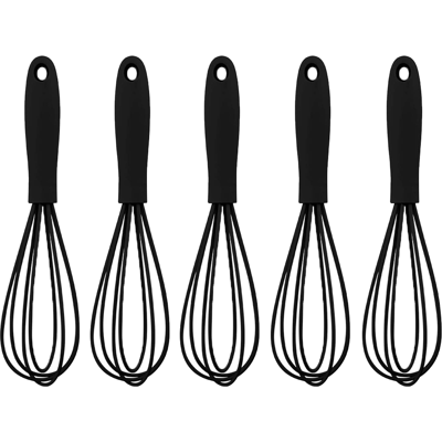 HERUSI Lot De 5 Fouets À Œufs En Acier Inoxydable Et Silicone De 15 Cm (6 Pouces) - Noirs - Publicité HERUSI Lot De 5 Fouets À Œufs En Acier Inoxydable Et Silicone De 15 Cm (6 Pouces) - Noirs - Publicité