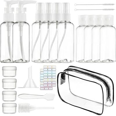 SANS MARQUE Lot De 14 Bouteilles De Voyage Vides À Remplir - 50 Ml - Format Voyage - Avec Sac Pour Liquides De Bagage À Main - Petit Entonnoir, Pinceau, Boîte De Conservation 20 G - Avec 1 Autocollant - Publicité SANS MARQUE Lot De 14 Bouteilles De Voyage Vides À Remplir - 50 Ml - Format Voyage - Avec Sac Pour Liquides De Bagage À Main - Petit Entonnoir, Pinceau, Boîte De Conservation 20 G - Avec 1 Autocollant - Publicité