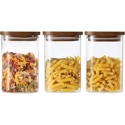 GRASSLIN Lot De 3 Bocaux Verre Borosilicaté,couvercle Bois Acacia,hermétique,empilable,cuisine - Publicité GRASSLIN Lot De 3 Bocaux Verre Borosilicaté,couvercle Bois Acacia,hermétique,empilable,cuisine - Publicité