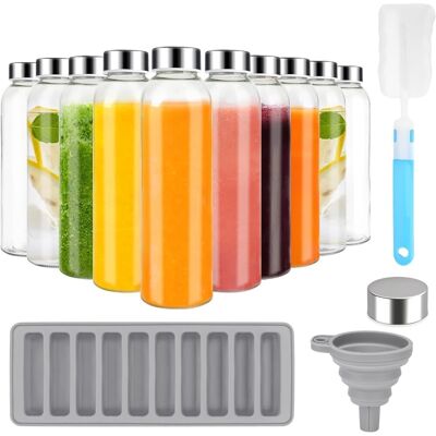 OEM 10 Bouteilles En Verre, 540ml, Couvercle Acier Inoxydable, Étanche, Avec Brosse Entonnoir Bac À Glaçons, Pour Jus Smoothies Pique-nique - Publicité OEM 10 Bouteilles En Verre, 540ml, Couvercle Acier Inoxydable, Étanche, Avec Brosse Entonnoir Bac À Glaçons, Pour Jus Smoothies Pique-nique - Publicité
