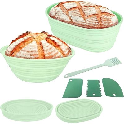 SANS MARQUE 2 Pièces Banneton À Pain Pliables, Ronds 22cm Et Ovales 26cmpanier À Pain Silicone Pour Prouver Pain & Pâte, Corbeille Fermentation Pain Pliable Cuisine Maison Avec 3 Spatules Et 1 Pinceau À Huile - Publicité SANS MARQUE 2 Pièces Banneton À Pain Pliables, Ronds 22cm Et Ovales 26cmpanier À Pain Silicone Pour Prouver Pain & Pâte, Corbeille Fermentation Pain Pliable Cuisine Maison Avec 3 Spatules Et 1 Pinceau À Huile - Publicité