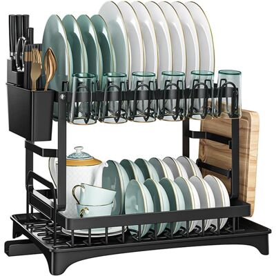 GRASSLIN Égouttoir À Vaisselle 2 Niveaux, Inoxydable Durable De Grande Capacité Avec Bac D'Égouttement, Support D'Ustensiles, Planche Découper Pour Comptoir Ou Évier Cuisine (noir) Noir -'Parent'noir'- - Publicité GRASSLIN Égouttoir À Vaisselle 2 Niveaux, Inoxydable Durable De Grande Capacité Avec Bac D'Égouttement, Support D'Ustensiles, Planche Découper Pour Comptoir Ou Évier Cuisine (noir) Noir -'Parent'noir'- - Publicité