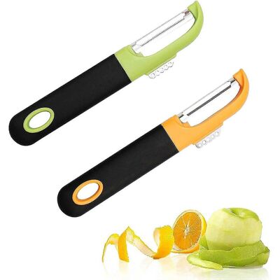 LAVVE Lot De 2 Éplucheurs À Fruits Et Légumes, Éplucheur Droit Et Éplucheur À Pommes De Terre, Idéal Pour Les Pique-niques À La Maison Et En Voyage. Publicité LAVVE Lot De 2 Éplucheurs À Fruits Et Légumes, Éplucheur Droit Et Éplucheur À Pommes De Terre, Idéal Pour Les Pique-niques À La Maison Et En Voyage. Publicité