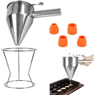 SYMOLEXA 1 - Entonnoir À Piston - Acier Inoxydable - Distributeur De Pâte Avec Contrôle Précis Et 4 Buses Pour Crêpes Et Gâteaux - Argent - 23x18x15cm - Publicité SYMOLEXA 1 - Entonnoir À Piston - Acier Inoxydable - Distributeur De Pâte Avec Contrôle Précis Et 4 Buses Pour Crêpes Et Gâteaux - Argent - 23x18x15cm - Publicité