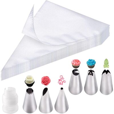 GRASSLIN 100 Pcs Poches À Douilles, Comprenant 6 Douilles En Inox,1 Adaptateur, Pâtisserie Jetables, Poche A Douille Patisserie Pour Deco Gateau, Cupcake, - Avec Accessoires - Publicité GRASSLIN 100 Pcs Poches À Douilles, Comprenant 6 Douilles En Inox,1 Adaptateur, Pâtisserie Jetables, Poche A Douille Patisserie Pour Deco Gateau, Cupcake, - Avec Accessoires - Publicité