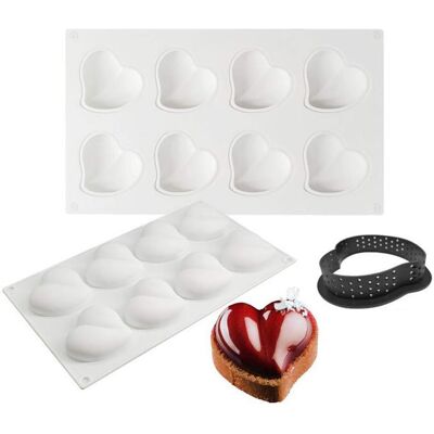 GRASSLIN Moule À Gâteau En Silicone, Moules 3d Pour Glace Chocolat Pâtisserie Dessert, Outil Croustillant Forme De Coeur Plastique, 8 Trous Tordus Holes Twisted Heart Shape - - Publicité GRASSLIN Moule À Gâteau En Silicone, Moules 3d Pour Glace Chocolat Pâtisserie Dessert, Outil Croustillant Forme De Coeur Plastique, 8 Trous Tordus Holes Twisted Heart Shape - - Publicité
