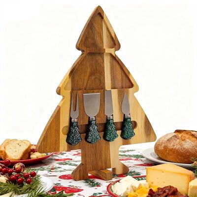 SANS MARQUE Planche De Service En Bois D'Acacia En Forme D'Arbre De Noël - Ensemble De Charcuterie Double Face Avec 4 Couteaux Magnétiques Et Support Rotatif - Plateau De Fromage Festif En Cadeau Pour Collations - Publicité SANS MARQUE Planche De Service En Bois D'Acacia En Forme D'Arbre De Noël - Ensemble De Charcuterie Double Face Avec 4 Couteaux Magnétiques Et Support Rotatif - Plateau De Fromage Festif En Cadeau Pour Collations - Publicité