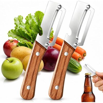 SANS MARQUE Lot De 2 Éplucheur De Légumes 2 En 1 Avec Manche En Bois, Éplucheur Multifonction En Acier Inoxydable Avec Ouvre-bouteille, Économe Pour Fruits, Pommes De Terre, Carottes, Concombres Et Cuisine - Publicité SANS MARQUE Lot De 2 Éplucheur De Légumes 2 En 1 Avec Manche En Bois, Éplucheur Multifonction En Acier Inoxydable Avec Ouvre-bouteille, Économe Pour Fruits, Pommes De Terre, Carottes, Concombres Et Cuisine - Publicité