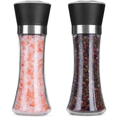 ABYSSE Hotder Moulin À Poivre Et Sel, Pack De 2 Moulins À Épices Dans Des Bouteilles En Verre, Broyeur En Céramique Réglable, Un Outil Idéal Pour La Cuisine - Publicité ABYSSE Hotder Moulin À Poivre Et Sel, Pack De 2 Moulins À Épices Dans Des Bouteilles En Verre, Broyeur En Céramique Réglable, Un Outil Idéal Pour La Cuisine - Publicité