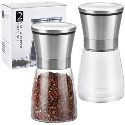 Cellfast 2 Pièces Moulin À Poivre Et Sel En Acier Inoxydable Brossé Et Verre Pour Sel Et Poivre, Fenouil Épices - Publicité Cellfast 2 Pièces Moulin À Poivre Et Sel En Acier Inoxydable Brossé Et Verre Pour Sel Et Poivre, Fenouil Épices - Publicité