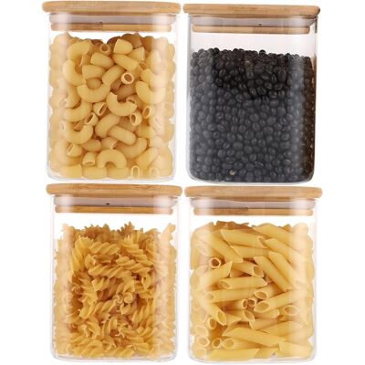 GRASSLIN Lot De 4 Bocal En Verre,850ml Couvercle En Bambou,hermétique Joint En Silicone,rangement Cuisine,pâtes,céréales - Publicité GRASSLIN Lot De 4 Bocal En Verre,850ml Couvercle En Bambou,hermétique Joint En Silicone,rangement Cuisine,pâtes,céréales - Publicité