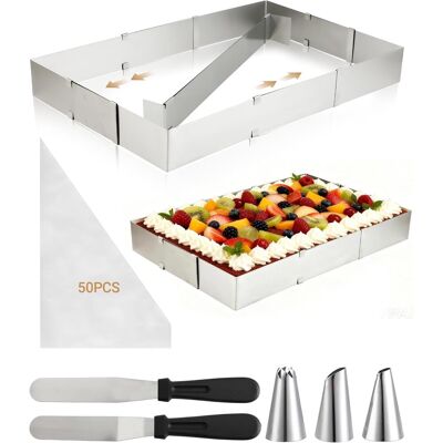 GRASSLIN 1 Cadre Pâtisserie Réglable, Acier Inoxydable, Séparateur Intégré, Spatule Et Poche À Douille, Pour Gâteau Maison - Publicité GRASSLIN 1 Cadre Pâtisserie Réglable, Acier Inoxydable, Séparateur Intégré, Spatule Et Poche À Douille, Pour Gâteau Maison - Publicité