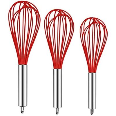 ALVIOR Fouet En Silicone - 304 Acier Inoxydable Avec Revêtement Silicone Souple - Pour Mélanger Battre Fouetter - Cuisine Maison - Lot De 3 - Publicité ALVIOR Fouet En Silicone - 304 Acier Inoxydable Avec Revêtement Silicone Souple - Pour Mélanger Battre Fouetter - Cuisine Maison - Lot De 3 - Publicité