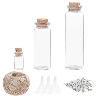 ALLAUVE Ensemble De Mini Bouteilles En Verre Avec Entonnoirs À Corde En Bois Souple Et Piston, Bocaux Vides - Publicité ALLAUVE Ensemble De Mini Bouteilles En Verre Avec Entonnoirs À Corde En Bois Souple Et Piston, Bocaux Vides - Publicité