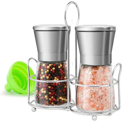 AIAILIKILL 2 Moulins À Épices, Mécanisme Céramique Réglable, Verre Sans Bpa, Acier Inoxydable, Avec Support Pour Cuisine - Publicité AIAILIKILL 2 Moulins À Épices, Mécanisme Céramique Réglable, Verre Sans Bpa, Acier Inoxydable, Avec Support Pour Cuisine - Publicité