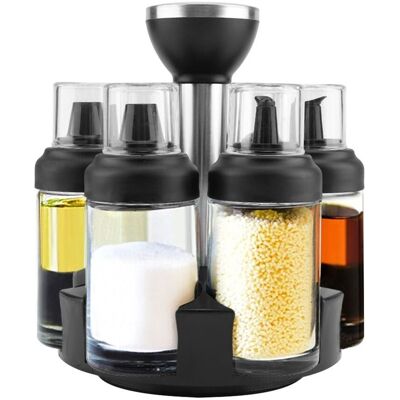 Ensemble De 6 Pièces Comprenant Des Flacons À Épices En Verre Torsadé, Une Carafe, Une Salière Et Une Poivrière Klb-aquaforge - Publicité Ensemble De 6 Pièces Comprenant Des Flacons À Épices En Verre Torsadé, Une Carafe, Une Salière Et Une Poivrière Klb-aquaforge - Publicité