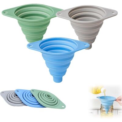 KAJFJAD Lot De 3 Entonnoirs De Cuisine – Entonnoirs Pliables En Silicone Alimentaire, Pour Remplir D'Eau Ou De Petites Bouteilles, Faciles À Nettoyer Et Peu Encombrants. Publicité KAJFJAD Lot De 3 Entonnoirs De Cuisine – Entonnoirs Pliables En Silicone Alimentaire, Pour Remplir D'Eau Ou De Petites Bouteilles, Faciles À Nettoyer Et Peu Encombrants. Publicité