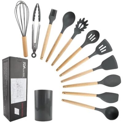 JIUJIU-TRADE Ustensiles De Cuisine En Silicone 12 Ensembles Spoonula Brush Fouet Spatule Louche Slotted Turner Et Spoon Tongs Pasta Fork - Publicité JIUJIU-TRADE Ustensiles De Cuisine En Silicone 12 Ensembles Spoonula Brush Fouet Spatule Louche Slotted Turner Et Spoon Tongs Pasta Fork - Publicité