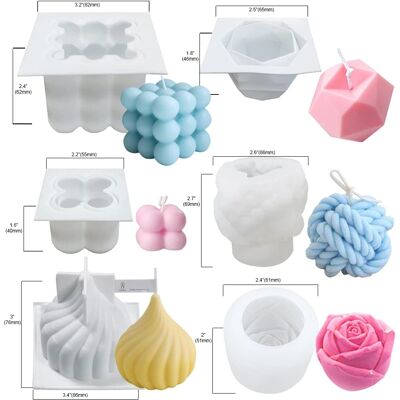 SANS MARQUE Lot De 6 Moules À Bougies En Silicone Pour La Fabrication De Bougies, Boules De Fil En Forme De Bulle, Moule En Silicone 3d En Forme De Rose, Moule À Gâteau Pour Pâtisserie Et Dessert, Moule - Publicité SANS MARQUE Lot De 6 Moules À Bougies En Silicone Pour La Fabrication De Bougies, Boules De Fil En Forme De Bulle, Moule En Silicone 3d En Forme De Rose, Moule À Gâteau Pour Pâtisserie Et Dessert, Moule - Publicité