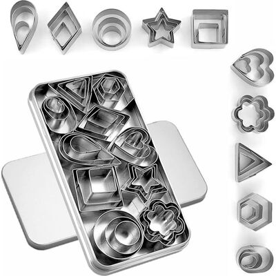 Vision Ensemble De 30 Mini Emporte-pièces Avec Boîte, Petits Emporte-pièces En Acier Inoxydable Pour Fruits Et Légumes, En Pâte Polymère Pour Enfants, Ensemble Géométrique Pour Moule À Biscuits - Publicité Vision Ensemble De 30 Mini Emporte-pièces Avec Boîte, Petits Emporte-pièces En Acier Inoxydable Pour Fruits Et Légumes, En Pâte Polymère Pour Enfants, Ensemble Géométrique Pour Moule À Biscuits - Publicité