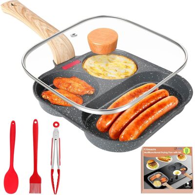 GRASSLIN 1 Poêle 3 Emplacements Aluminium Antiadhésif,couvercle,spatule,brosse,pince,induction,petit-déjeuner - Publicité GRASSLIN 1 Poêle 3 Emplacements Aluminium Antiadhésif,couvercle,spatule,brosse,pince,induction,petit-déjeuner - Publicité