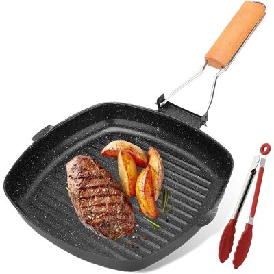 GRASSLIN 1 Poêle À Griller, Fonte, Revêtement Antiadhésif, Manche Bois Pliable, Pince Acier Inoxydable, Cuisine Camping - Publicité GRASSLIN 1 Poêle À Griller, Fonte, Revêtement Antiadhésif, Manche Bois Pliable, Pince Acier Inoxydable, Cuisine Camping - Publicité
