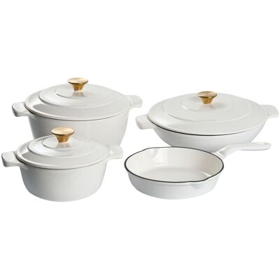 Beliani – Ensemble 7 Pièces Casseroles Et Poêles En Fonte Émaillée – Compatible Four Et Plaques Induction – Poignées En Acier Inox – Émail Blanc Cassé - Publicité Beliani – Ensemble 7 Pièces Casseroles Et Poêles En Fonte Émaillée – Compatible Four Et Plaques Induction – Poignées En Acier Inox – Émail Blanc Cassé - Publicité