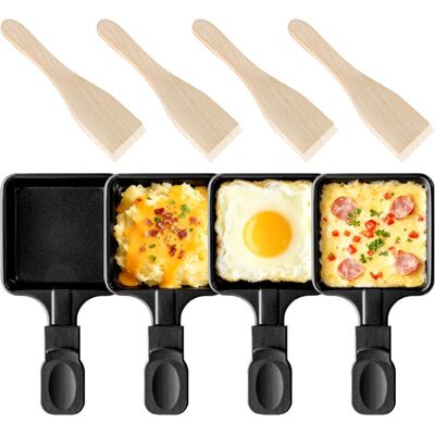 GRASSLIN Lot De 4 Poêles À Raclette Carrés, Accessoire Fusion Fromage, Revêtement Antiadhésif, Poignée Ergonomique, Pour Fête - Publicité GRASSLIN Lot De 4 Poêles À Raclette Carrés, Accessoire Fusion Fromage, Revêtement Antiadhésif, Poignée Ergonomique, Pour Fête - Publicité