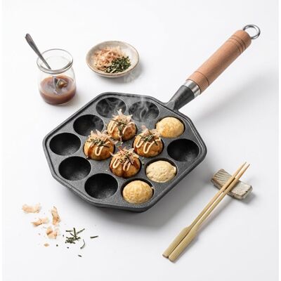 GRASSLIN 1 Poêle À Griller Takoyaki, 14 Trous En Fonte Antiadhésif, Poignée Amovible Pour Cuisine Maison - Publicité GRASSLIN 1 Poêle À Griller Takoyaki, 14 Trous En Fonte Antiadhésif, Poignée Amovible Pour Cuisine Maison - Publicité