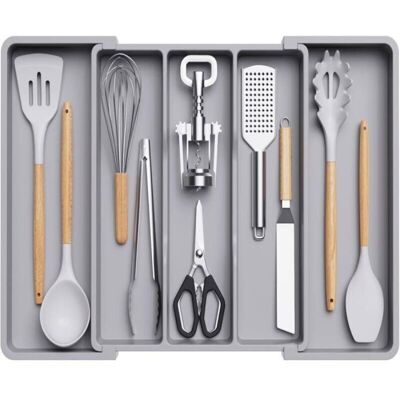 OEM Range Couverts Pour Tiroir, Grand Plateau De Couverts Extensible Pour La Cuisine, Range Couvert Pour Outils Et Gadgets, Grand, Gris - Publicité OEM Range Couverts Pour Tiroir, Grand Plateau De Couverts Extensible Pour La Cuisine, Range Couvert Pour Outils Et Gadgets, Grand, Gris - Publicité