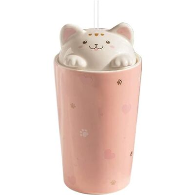LEDE Mug À Café Chat Avec Paille, Mug De Voyage En Céramique Avec Couvercle Chaton 3d, Réutilisable, Pour Thé, Lait, Bubble Tea - Publicité LEDE Mug À Café Chat Avec Paille, Mug De Voyage En Céramique Avec Couvercle Chaton 3d, Réutilisable, Pour Thé, Lait, Bubble Tea - Publicité