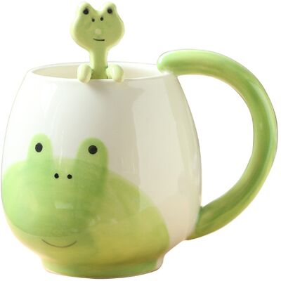 HERUSI Tasses À Café Grenouilles Mignonnes - Tasses En Céramique De 420 Ml Avec Cuillères Et Sous-verres, Idéales Pour L'Espresso, Le Cappuccino Et Idées Cadeaux Amusantes - Publicité HERUSI Tasses À Café Grenouilles Mignonnes - Tasses En Céramique De 420 Ml Avec Cuillères Et Sous-verres, Idéales Pour L'Espresso, Le Cappuccino Et Idées Cadeaux Amusantes - Publicité